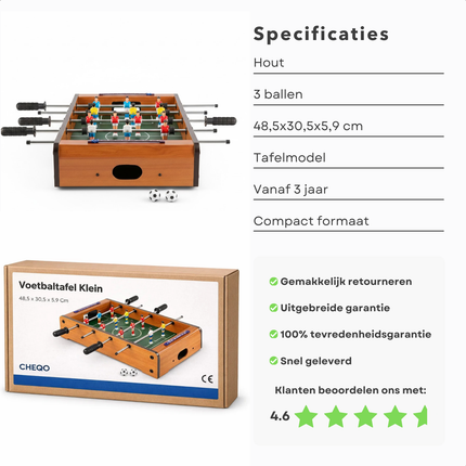 Cheqo® Mini Voetbaltafel - Tafelvoetbal - Tafelvoetbalspel - Tafelvoetbal Tafelmodel - Voetbaltafel Klein - Kleine Voetbaltafel - Tafelvoetbal voor Kinderen - Voetbaltafel voor Kinderen - Mini Tafelvoetbal
