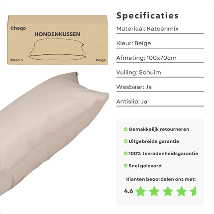 Cheqo® Hondenkussen - Huisdierbed - Hondenmand - Benchkussen - Hondenbed - Waterdicht - Voor Grote Honden - Beige