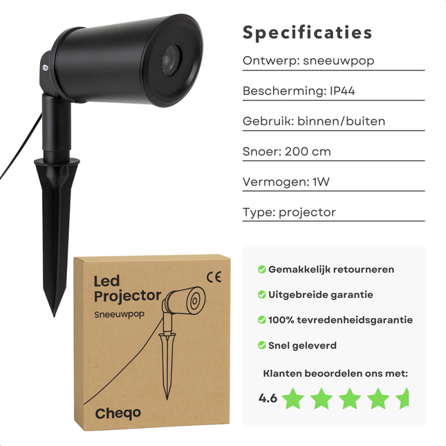 Cheqo® LED Projector - Sneeuwpop Decoratie - Kerstverlichting Buiten - Kerst Sneeuwpop - IP44 Adapter - Binnen En Buiten - Kerstverlichting - Sneeuwvlok Projectie - Feestdecoratie - Weerbestendig - Kerstversiering - Winter Decoratie