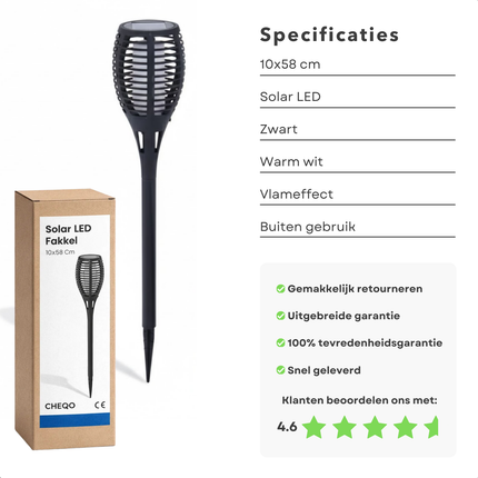 Cheqo® Solar Tuinfakkel - Solar Fakkel - LED Tuinfakkel - Tuinfakkel Zonne Energie - Solar Tuinverlichting - Tuinverlichting Zonne Energie - Solar Tuinlamp - Buitenverlichting Zonne Energie - Solar Buitenverlichting - Tuinfakkel Vlameffect