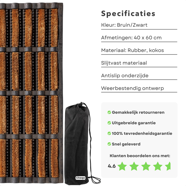 Cheqo® Deurmat - Weerbestendig - Met Borstels - Schoonloopmat voor Buiten