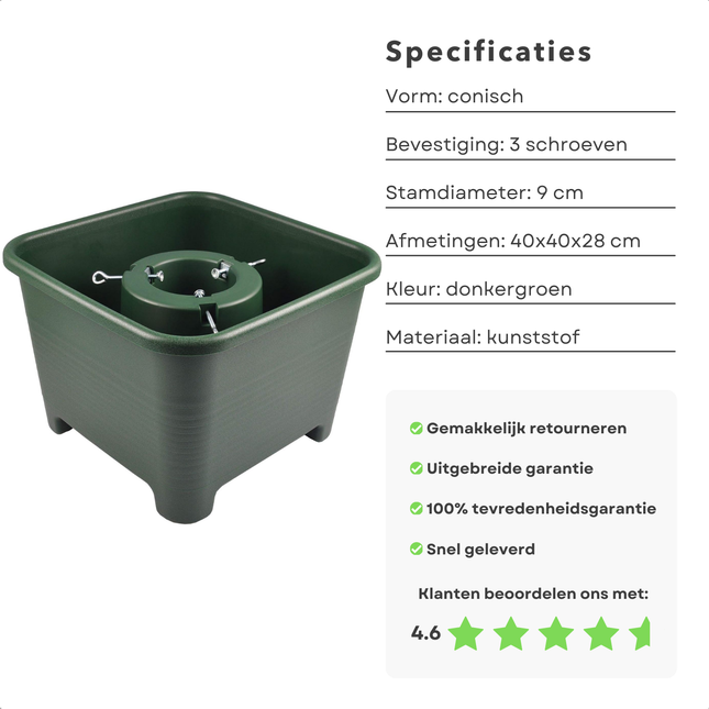 Cheqo® Kerstboomstandaard Kunststof - 40 cm - Donkergroen - Met Schroeven