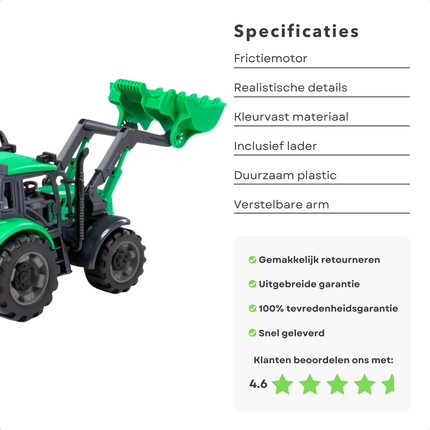 Cheqo® Tractor Speelgoed - Groene Frictie Tractor met Lader - Graafmachine - Kunststof Speelgoed voor Kinderen