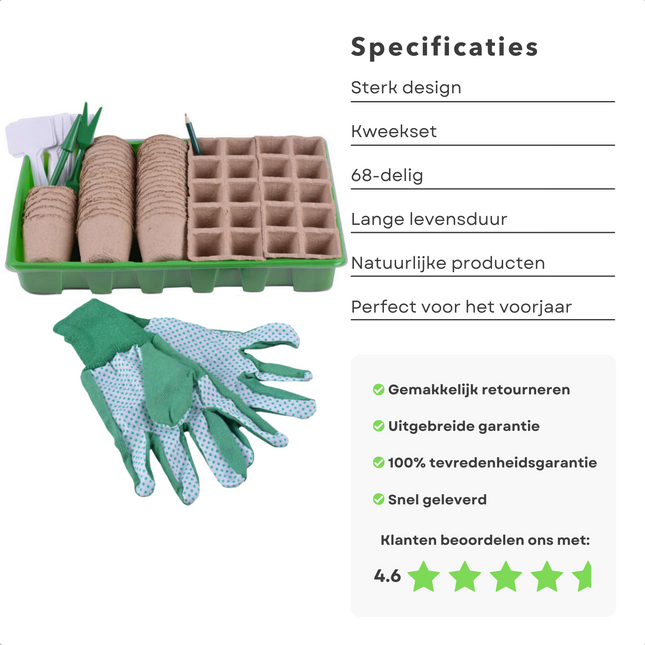 Cheqo® Kweekset 68-delig - 2 Bakken van 10 vakjes - 40 Kweekpotten - Handschoenen - Plantenlabels - Tuinzaaiers - Tuinieren - Planten Groeien - Tuinierset - Kweekset - Moestuin - Groenten - Fruit - Bloemen - Kweken moestuinbakken