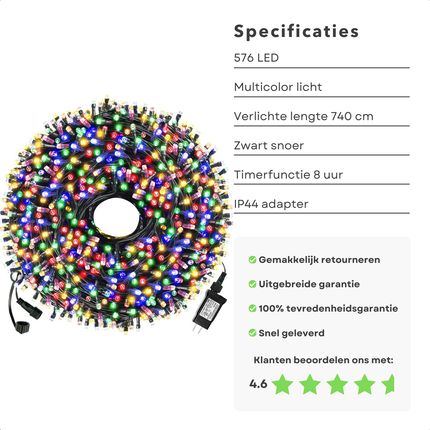 Cheqo® Kerstboomverlichting LED - Kerstlampjes - Kerstverlichting - Kerstboom Verlichting - Multicolor - 576 LED - Buitenverlichting met Timer - Energiezuinig
