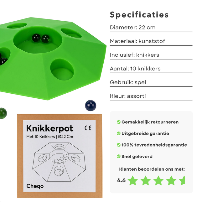 Cheqo® Knikkerpot - Knikkerpot Met Knikkers - Grote Knikkerpot - Meerdere Openingen - Uitdagend Knikkerspel - Willekeurige Uitvoering - Knikker Speelgoed - 10 Knikkers Inbegrepen - Knikkerset - Knikkeren - Knikker Pot