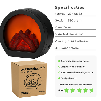 Cheqo® LED Sfeerhaard - Decoratieve LED Openhaard - LED Haard Elektrisch - Kunststof - USB - Rond