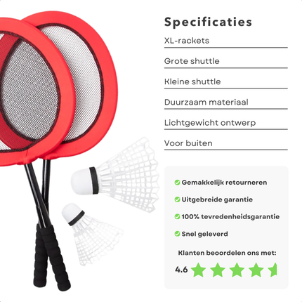 Cheqo® XL Badminton Set - Grote Badminton Rackets voor Kinderen - Inclusief Shuttle - Kindvriendelijk Ontwerp