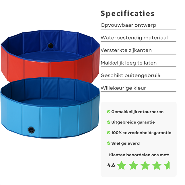 Cheqo® Honden Zwembad - Hondenzwembad Opvouwbaar - Opzetzwembad Huisdier - Hondenbad - Dierenbad - Bad Voor Kleine en Middelgrote Honden