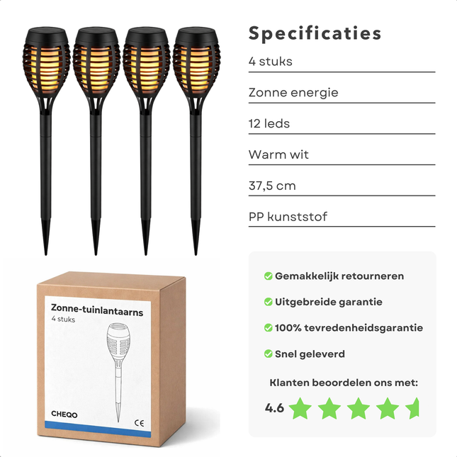 Cheqo® Solar Tuinfakkels - Tuinfakkels Zonne Energie - Solar Tuinverlichting - Tuinverlichting Zonne Energie - Solar Buitenverlichting - Buitenverlichting Zonne Energie - Solar Tuinlampen - Tuinlampen Zonne Energie