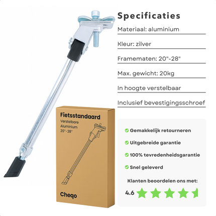 Cheqo® Fietsstandaard Aluminium - Verstelbaar - Fiets Standaard - Zijstandaard - Lichtgewicht