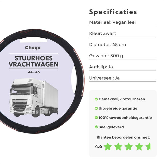 Cheqo® Stuurhoes Vrachtwagen - Steering Cover - Antislip Bescherming - Universeel PU Leer - Comfortabel en Duurzaam