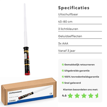 Cheqo® Lichtzwaard - Lightsaber - Lichtzwaard Speelgoed - Lichtzwaard Met Geluid - Lichtzwaard Met Licht - Uitschuifbaar Lichtzwaard - Lichtzwaard Voor Kinderen - Lichtzwaard Verkleedaccessoire - Lichtzwaard Rollenspel - Lichtzwaard Met Kleuren