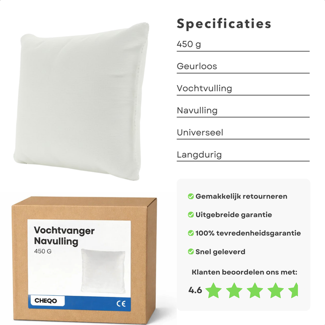 Cheqo® Vochtvanger Navulling - Vochtopnemer Navulling - Vochtontrekker Navulling - Navulzak Vochtvanger - Navulzak Vochtopnemer - Navulling Luchtontvochtiger - Luchtontvochtiger Navulling
