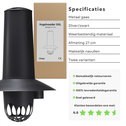 Cheqo® Vogel Vetbollen Voederautomaat - Voederautomaat - Vogelvoer Automaat - Vetbollen Houder - Tuinvogel Voederautomaat - Mezenbollen Automaat - Voederautomaat Voor Buitenvogels - Vetbollen Dispenser - Vogelvoer Houder