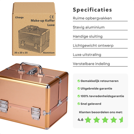 Cheqo® Make-up Koffer - Cosmetica Koffer - Make-Up Set - Grote Make Up Organizer - Professionele Beautycase - Visagiekoffer