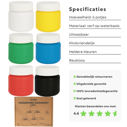 Cheqo® Vingerverf Set - Vinger Verf - Vingerverven - Kindvriendelijk - Afwasbare Verf - Uitwasbaar - 6 Stuks - Creatief Speelgoed