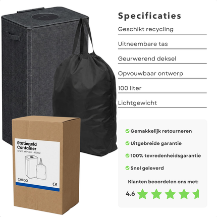 Cheqo® Statiegeld Container - Statiegeld Prullenbak - Statiegeld Flessenbak - Flessenverzamelaar - Flessenprullenbak - Flessenmand - Flessenhouder - Statiegeldflessenhouder - Lege Flessen Bak - Lege Flessen Houder