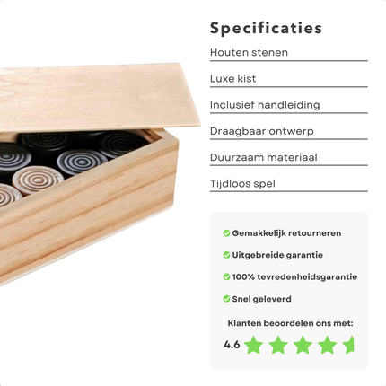 Cheqo® Houten Damstenen Set - Dammen - Damspel Inclusief Opbergkist - Klassiek Bordspel voor Volwassenen