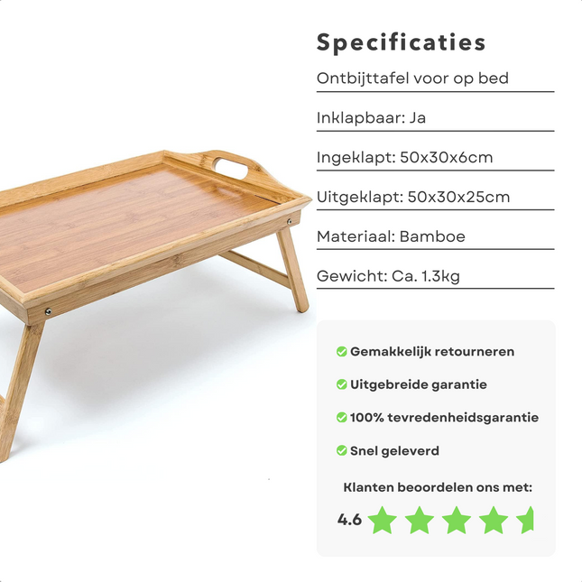 Cheqo® Bamboe Ontbijt Dienblad - Inklapbaar Bedtafel op Pootjes - 50x30 cm - Voor Ontbijt in Bed - Opvouwbaar - Lichtgewicht - Duurzaam Bamboe Dienschaal - Multifunctioneel