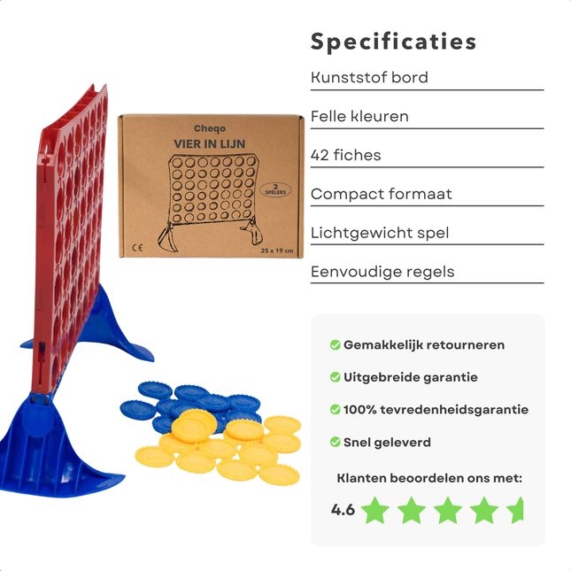 Cheqo® Vier op een Rij Spel - 4 Op Een Rij - Reisspel - Tactisch Bordspel voor Kinderen - Educatief Speelgoed 5 Jaar