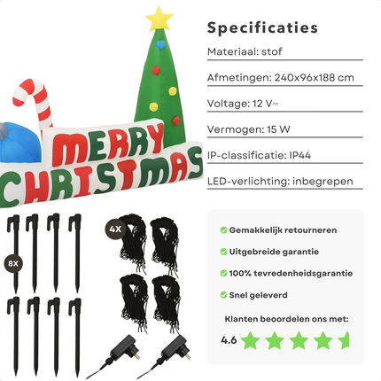 Cheqo® Opblaasbare Kerstboom LED - Kerstboom Opblaasbaar - 240x188 cm - Waterbestendig - Stof - Voor Binnen en Buiten