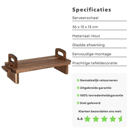 Cheqo® Luxe Serveerplank - Acacia Hout - 36 x 13 cm - Stijlvolle Houten Serveerplank - Borrelplank - Hapjesplank - Staande Borrelplank - Duurzaam - Tapasplank - Perfect voor Feestjes en Borrels Serveerplanken