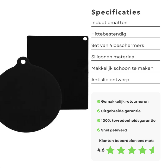 Cheqo® Hittebestendige Siliconen Inductiebeschermer Set - Antislip Bescherming tot 250 Graden - Kookplaat Beschermer - Inductiemat - Inductie Kookplaat Bescherming