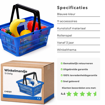 Cheqo® Speelgoed Winkelmandje - Winkelmandje Speelgoed - Boodschappenmandje Speelgoed - Winkelmandje Met Boodschappen - Winkelmandje Met Speelvoedsel - Speelgoed Winkelmand Met Boodschappen - Boodschappen Set Speelgoed - Rollenspel Boodschappen