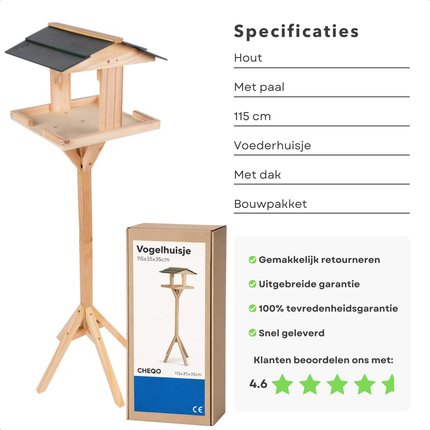 Cheqo® Vogelvoederhuisje op Paal - Vogelhuisje op Paal - Vogelvoederhuis op Paal - Vogelvoederstation - Vogelvoerhuisje - Vogelhuisje Tuin - Vogelhuisje Balkon - Vogelvoederhuisje Tuin - Vogelhuisje Buiten
