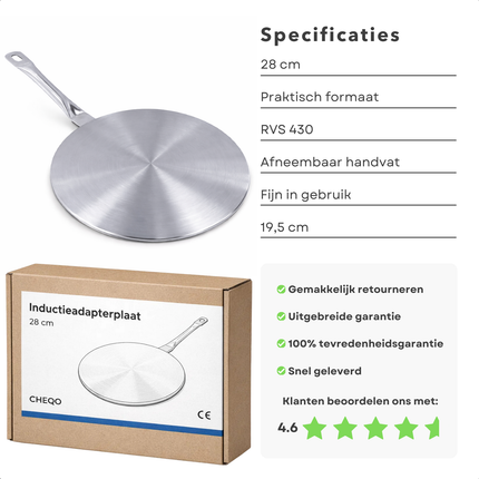 Cheqo® Inductie Adapterplaat - Inductie Adapter Plaat - Inductie Converter - Inductie Warmteverdeler - Warmteverspreiderplaat - Warmtegeleiderplaat - Inductie Kookplaat Adapter - Adapter Voor Inductiekookplaat