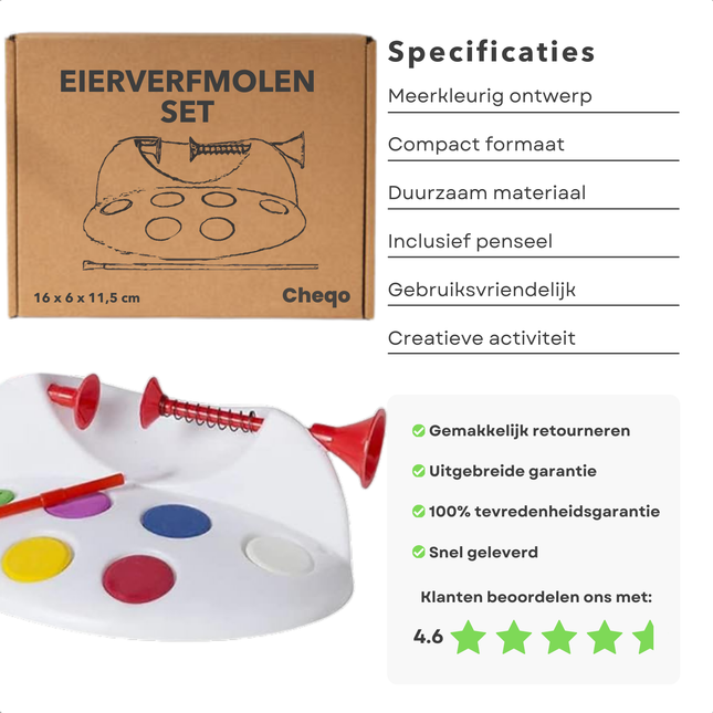 Cheqo® Eierverfmolen Set - Eieren Verven - Pasen - Creatief Speelgoed voor Kinderen - Inclusief Penseel en Verf
