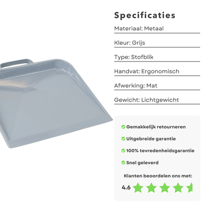 Cheqo® Blik - Metalen Stofblik Grijs - Duurzaam - Handvat voor Huishoudelijk Gebruik - Blik voor Stoffer en Blik