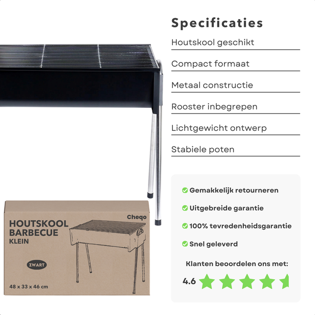 Cheqo® Houtskool Barbecue - BBQ - Compact Model - Ideaal voor Balkon en Camping - Draagbaar en Efficiënt