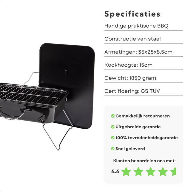Cheqo® Draagbare Tafelbarbecue - Tafel Barbecue - Kleine BBQ voor Balkon, Camping en Strand - 35x25 cm
