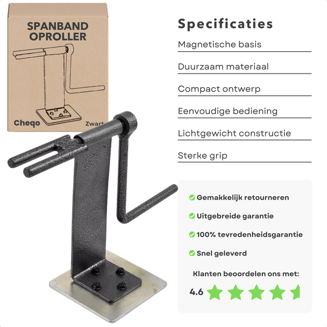 Cheqo® Spanbanden Oproller - Magnetische Basis - Opbergspoel voor Spanbanden - Magnetisch - Metaal - Spanband Oproller - Sjorband - Extra Sterk - Spanbandhouder