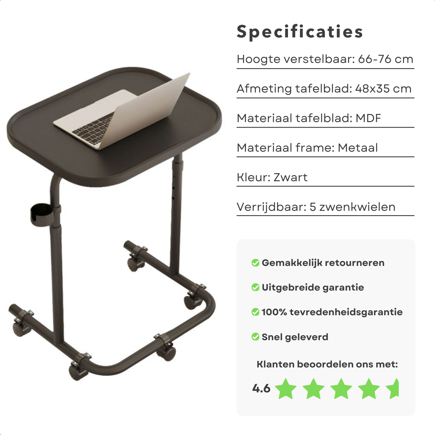 sogesfurniture BHEU-05#3-N Laptoptafel, in hoogte sogesfurniture BHEU-05#3-N Laptoptafel, in hoogte