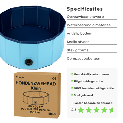 Cheqo® Honden Zwembad - Hondenzwembad Opvouwbaar - Opzetzwembad Huisdier - Hondenbad - Dierenbad - Bad Voor Kleine Honden - Blauw