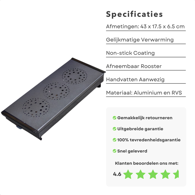 Cheqo® Warmhoudplaat met Waxinelichtje - Aluminium - Voedselverwarmer - Warmhoud Plaat - Warmhouder - Rechaud 3 Branders - Non-stick Coating - 43x17.5 cm - Roestvrijstaal