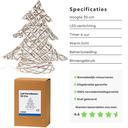 Cheqo® LED Kerstboom met Verlichting - Kerstdecoratie - Kerstfiguur Kerstboom – Decoratieve Kerstboom – Met Timer – Kerstverlichting - Kleine Kerstboom – LED-Verlichting - Kerst Boom