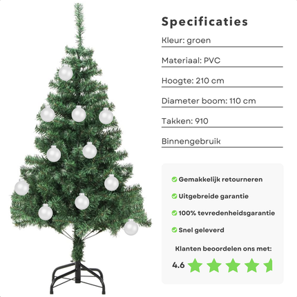 Cheqo® Kunstkerstboom PVC - Kunst Kerstboom - 210 cm - Stalen Standaard - Herbruikbaar - Binnengebruik