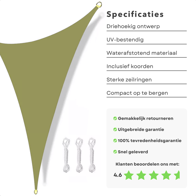 Cheqo® Driehoekig Schaduwdoek - Schaduw Doek - UV-bestendig Polyester - Groen