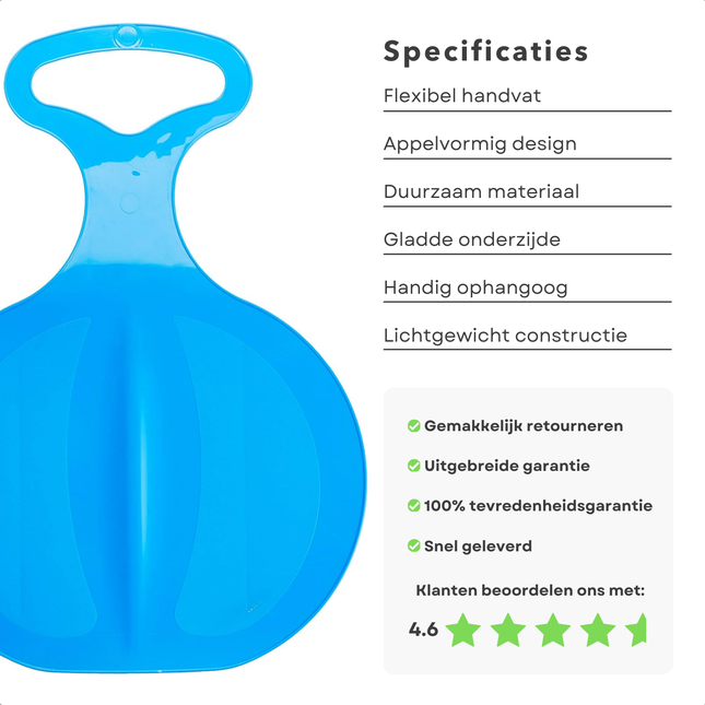 Cheqo® Slee - Pannenkoekslee Blauw - Pannenkoek Slee - Flexibel Handvat - Rodelen - Kunststof Kinderslee