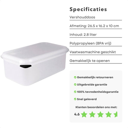 Cheqo® Transparante Vershouddoos - Magnetron- en Vaatwasmachinebestendig - Grote Vershouddoos - 2.8L - BPA-vrij - Vershoudbakken - Diepvriesbakje - Meal Prep Bakje - Lunchbox - Met Deksel - Voedselcontainer Vershoudbakjes