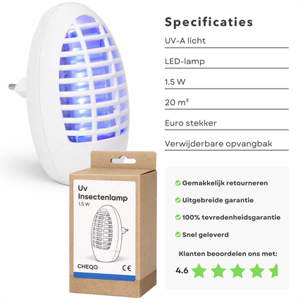 Cheqo® Muggenlamp - Insectenlamp - Vliegenlamp - Insectendoder - Elektrische Insectenlamp - Elektrische Muggenlamp - Elektrische Vliegenlamp - Muggenvanger - Vliegenvanger - Insectenvanger - UV Insectenlamp