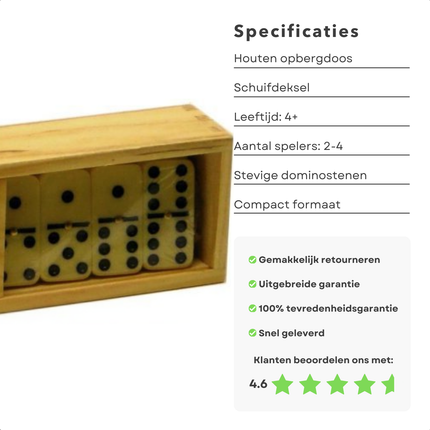 Cheqo® Domino Spel Dubbel - Houten Kistje - Educatief Spel - Voor Kinderen en Volwassenen - Handig Opbergbakje