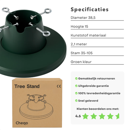 Cheqo® Kerstboomstandaard - Kerstboom Tot 2,1 Meter - Stevige Constructie - Ruimtebesparend Ontwerp - Veelzijdige Compatibiliteit - Betrouwbare Basis - Kunststof Materiaal - Compact Opbergen - Kerstboomstam 35-105 mm - Veilige Opstelling
