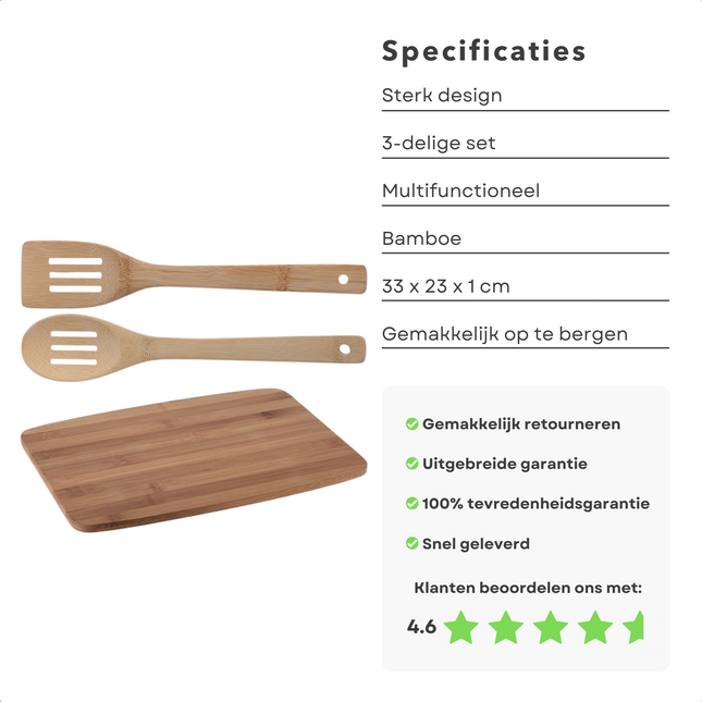 Cheqo® Bamboe Snijplank - 33x23cm - Met 2 Spatels - Duurzaam en Moisture-Resistant - Keukenplank - Keukengerei - Duurzaam - Serveerplank - Hakblok - Barbecue Plank - Vleesplank Snijplanken