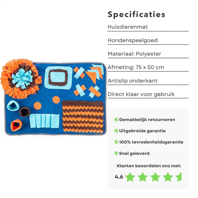 Cheqo® Interactieve Snuffelmat Voor Honden - Speelmat met Spellen - 75 x 50 cm - Stimuleert Intelligentie en Vaardigheden - Anti-Slip - Honden Speelgoed - Speelgoed Voor Hond en Kat - Hondenpuzzel - Wasbaar - Likmat - Hondenspeeltjes - Puppyspeelgoed Snuffelmatten