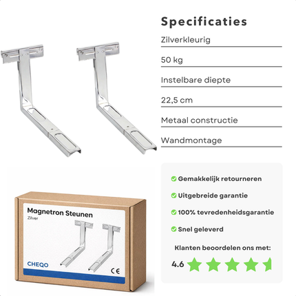 Cheqo® Magnetron Beugel - Magnetron Ophangbeugel - Magnetron Wandsteun - Magnetron Muurbeugel - Magnetron Steunen - Ophang Steunen Magnetron - Wandhouder Magnetron - Magnetron Houder - Magnetron Ophangen